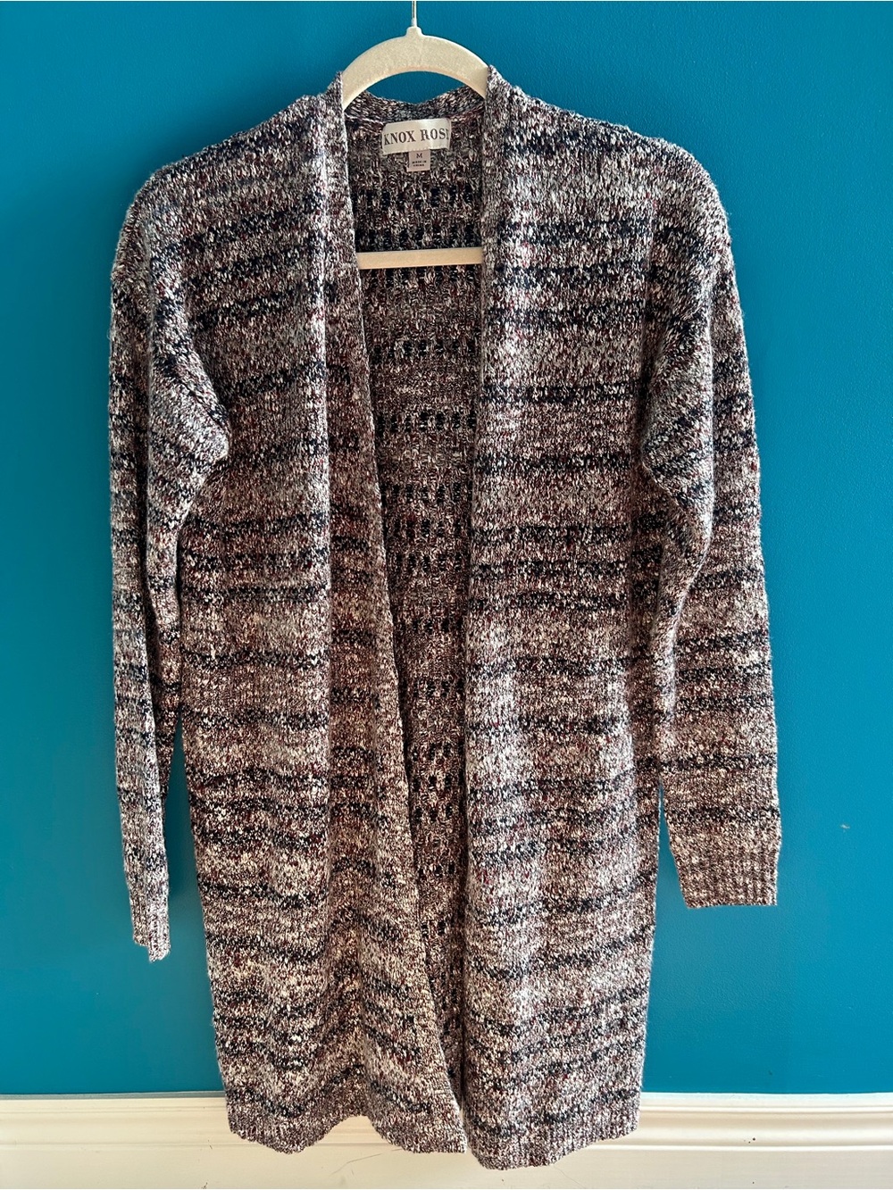 Knox Rose Brown Multi-Striped Open-Front Knit Cardigan